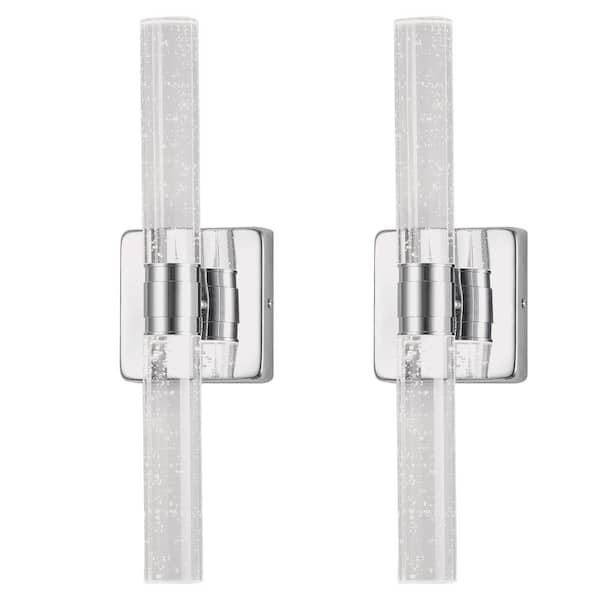 VEVETTA 2-Light Chrome Wall Sconce LED Vanity Light Fixtures with Bubble Crystal Glass for Bedroom Bathroom Living Room Hallway