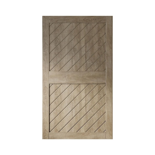 XT1 48 in. x 84 in. C-Panel Solid Core Classic Gray Slanted Stripe Design Pine Wood Interior Sliding Barn Door Slab