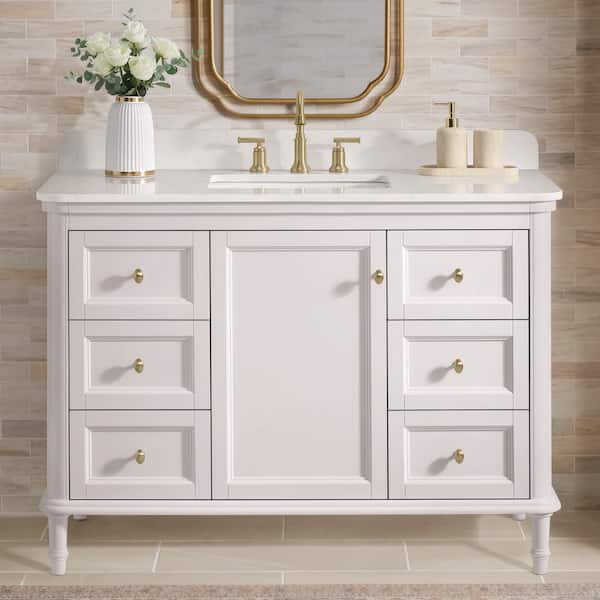 Cliveden 48 in. Single Sink Freestanding Cameo White Bath Vanity with Volakas Engineered Stone Top (Assembled)