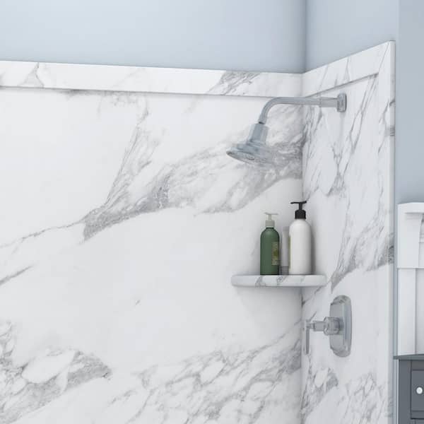 Elite 32 in. x 60 in. x 60 in. 9-Piece Easy Up Adhesive Tub Surround in Calacatta White Elite 32 in. x 60 in. x 60 in. 9-Piece Easy Up Adhesive Tub Surround in Calacatta White