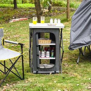 25 in. x 18 in. x 35 in. Grey Folding Pop-Up Cupboard Compact Camping Storage Cabinet with Bag Medium Size