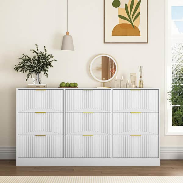 Noble House Roddy White Wood 9-Drawer 63 in. W Chest of Drawers