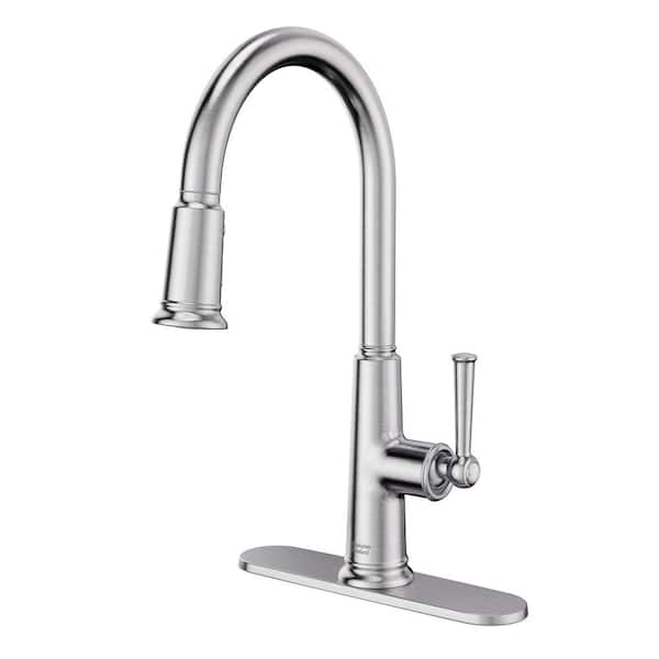 Highgrove 17 in. Single Handle Pull-Down Sprayer Kitchen Faucet with 360 Spout in Stainless Steel