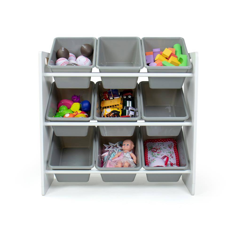 White and Gray 3-Tier Kids Storage Organizer with 9 Bins