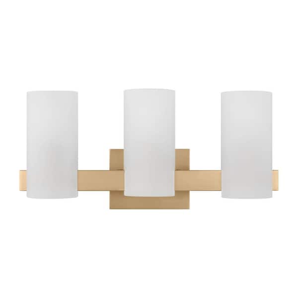 SCOTT LIVING - Rhode 19.63 in. 3-Light Satin Brass Large Vanity Light with Etched Glass Shades