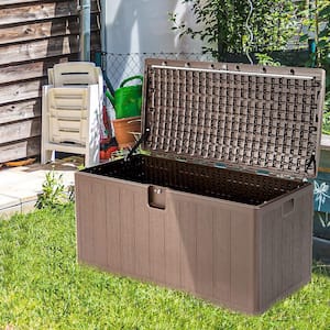 105 Gal. Brown Outdoor Resin Deck Box All Weather Lockable Storage Container