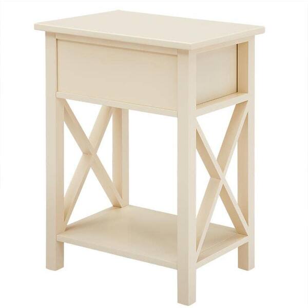 Homestock Cream Narrow End Table with Storage, Flip Top Narrow Side Tables for Small Spaces, Slim End Table with Storage Shelf, Ivory