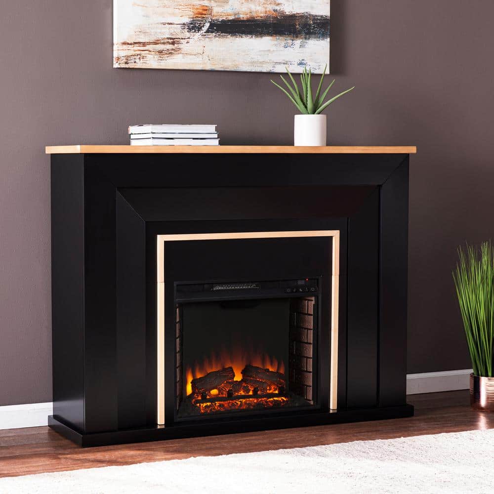 Southern Enterprises Daniena 52 in. Electric Fireplace in Black and Natural, Black and natural finish -  HD053394