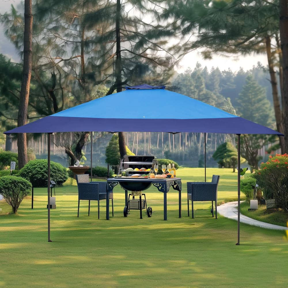 Blue and Beige 13' x 13' Pop-Up Canopy Tent with Steel Frame