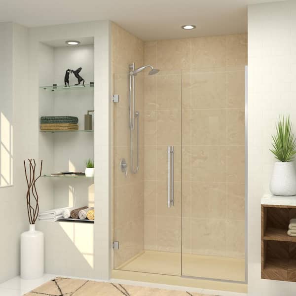 Transolid Elizabeth 55 in. W x 76 in. H Hinged Frameless Shower Door in Brushed Stainless with Clear Glass