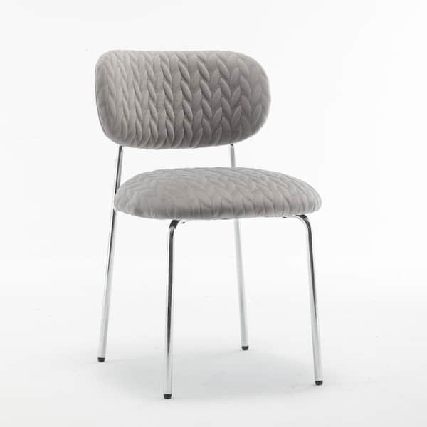 Unbranded Grey Velvet Upholstered Armless Side Chair with Silver Metal Legs, Ergonomic Backrest, Leaf Grain Pattern (Set of 2)