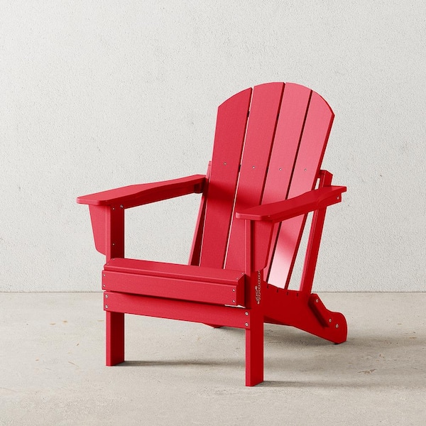 Laguna Fade Resistant Outdoor Patio HDPE Poly Plastic Classic Folding Adirondack Lawn Chair in Red
