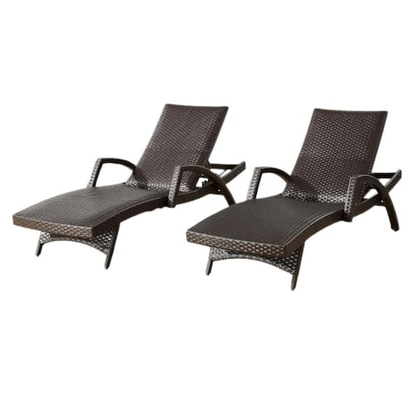 Aluminum Frame 4-level Adjustable Baskrest Wicker Chase Outdoor Lounge Chair in Brown Set of 2