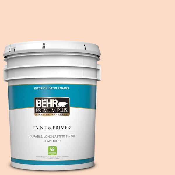 BEHR PREMIUM PLUS 5 gal. #250C-2 Sugared Peach Satin Enamel Low Odor Interior Paint & Primer