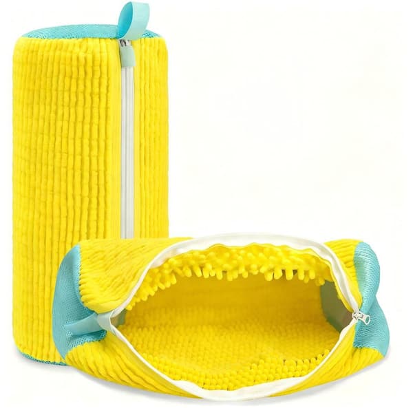 Yellow Shoe Washing Bags, 2 Pack Microfiber 360° Cleaning Laundry Bags with Invisible Zipper, Protective Washer Bags
