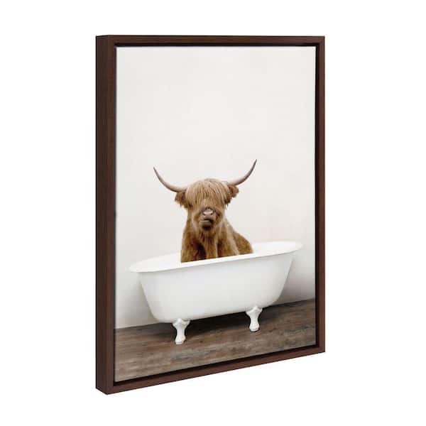 Kate and Laurel Sylvie Highland Cow in Tub Color by Amy Peterson Art Studio Framed Art Print 18 in. x 24 in.