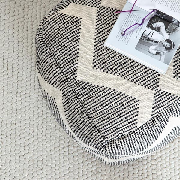 Maplewood 20 in. x 20 in. x 20 in. Black and Ivory Pouf