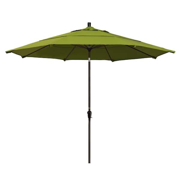 California Umbrella 11 ft. Bronze Aluminum Market Auto Tilt Patio Umbrella in Ginkgo Pacifica