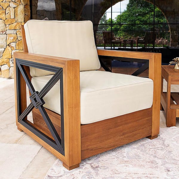 Provence Premium Indonesia Teak Wood Outdoor Club Lounge Chair with Ivory Cushion