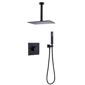 Single Handle 2-Spray Shower Faucet with Head Shower,Ceiling Mount Square Head Shower 2GPM with Drip Free in Matte Black