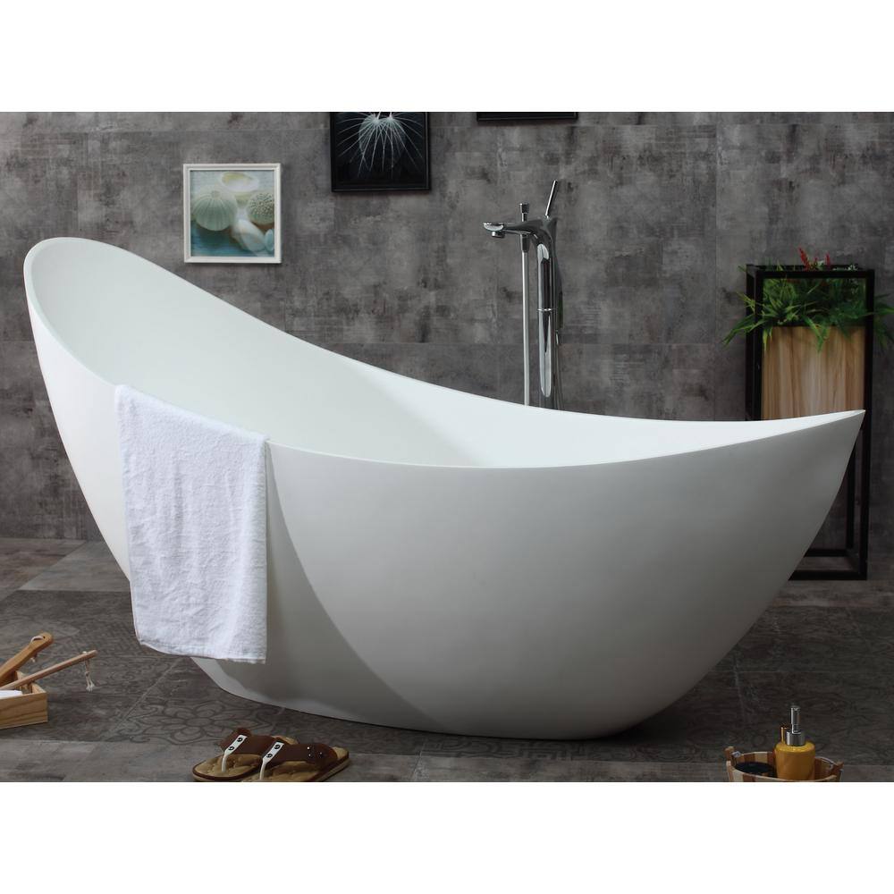 73.75'' White Matte Solid Surface Freestanding Soaking Bathtub