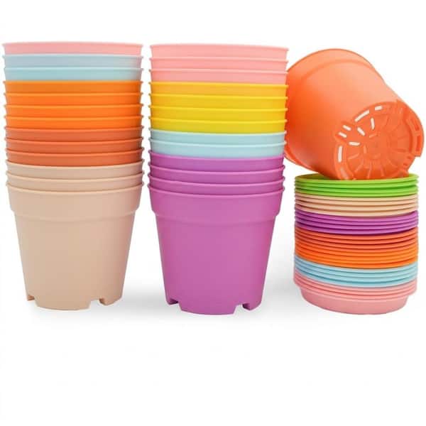 4 in. Plastic Indoor and Outdoor Seed Starting Pots with Drainage and Saucers, Multicolored, 28-Pack