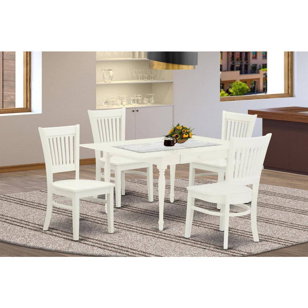 5-Piece Linen White Finish Solid Wood Top - Rectangular Dining Room Set Seats-4