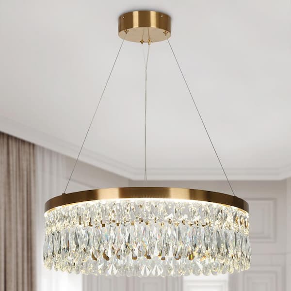 LNC Musesonce 1-Light Dimmable Integrated LED Plating Brass Crystal Chandelier for Dining Room