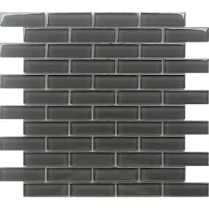 Ash Gray 11.9 in. x 11.9 in. Polished Glass Mosaic Tile (4.92 sq. ft./Case)