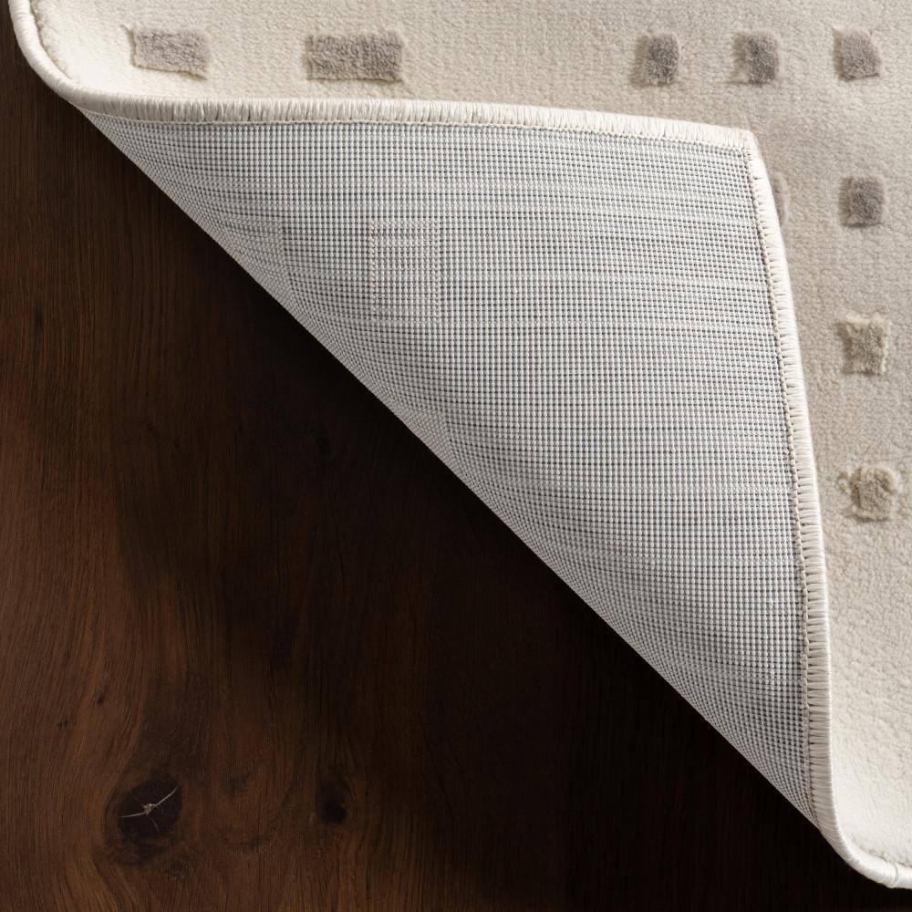 Cream Geometric Round Machine Washable Synthetic Rug