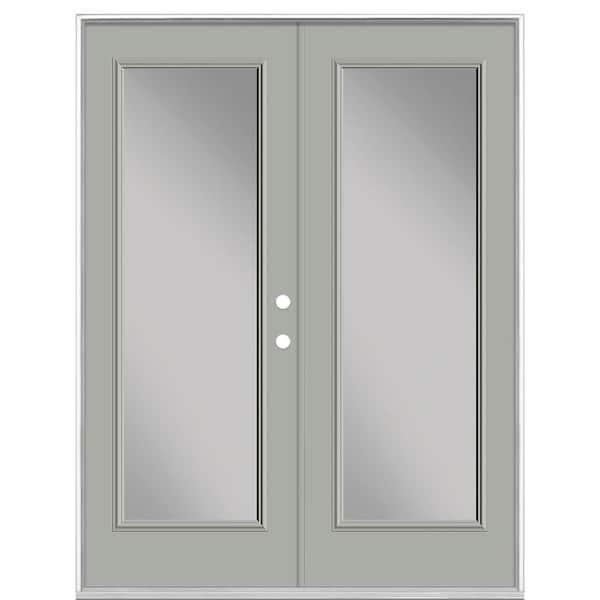 Masonite 60 in. x 80 in. Silver Cloud Steel Prehung Left-Hand Inswing Full Lite Clear Glass Patio Door without Brickmold