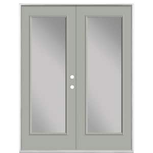 60 in. x 80 in. Silver Cloud Steel Prehung Left-Hand Inswing Full Lite Clear Glass Patio Door Vinyl Frame, no Brickmold