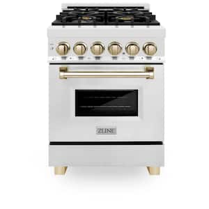 Autograph Edition 24 in. 4 Burner Dual Fuel Range in Stainless Steel and Polished Gold