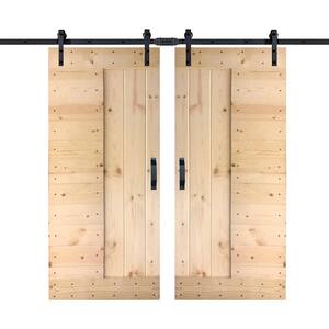 L Series 72 in. x 84 in. Unfinished DIY Knotty Pine Wood Sliding Barn Door with Hardware Kit