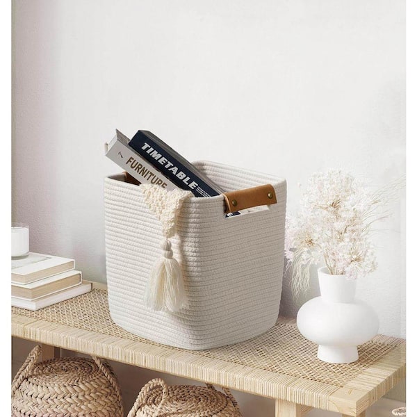 Blue 13 in. x 8.7 in. Cotton Decorative Basket with Handles Set of