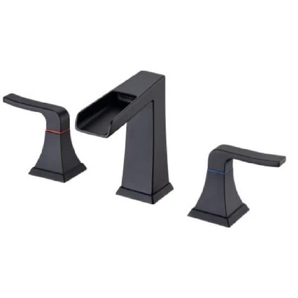 Lukvuzo Waterfall 8 in. Widespread 2-Handle Bathroom Faucet with Deck-Mounted in Matte Black