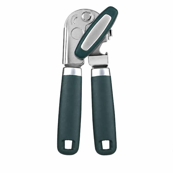 Green Manual Can Opener with Carbon Steel Blade, Soft-Grip Handle, Magnetic Lid Lift, and Bottle Opener