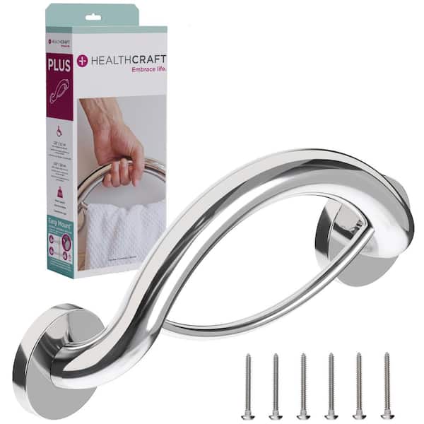 HEALTHCRAFT Plus, 14 in. Concealed Screw Grab Bar And Towel Ring, 2-In-1 Decorative Grab Bar ADA Compliant in Polished Chrome