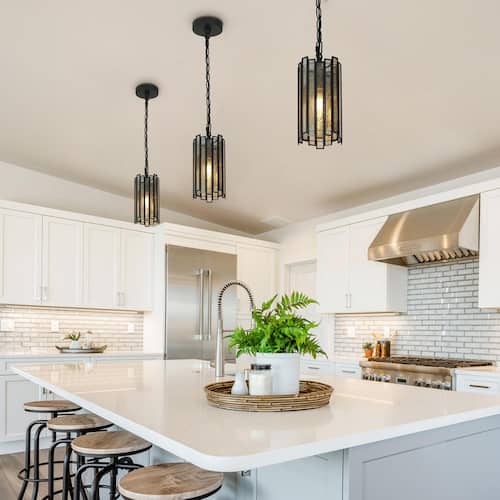 Hemera Modern Plated Mercury Glass Drum Pendant with Black Chain Luxury 1-Light Cylinder Decorative Hanging Lighting Lighting