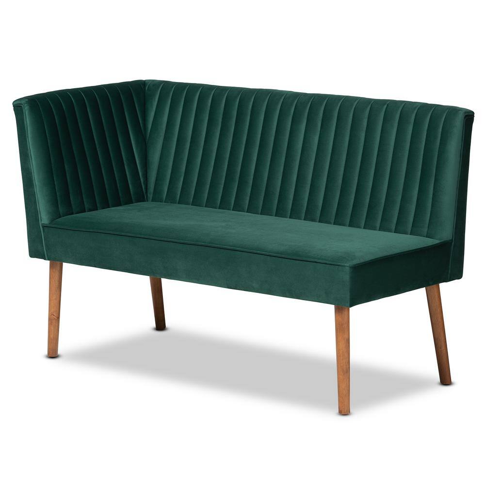 Emerald Green Velvet and Walnut Wood 2-Piece Dining Nook Set