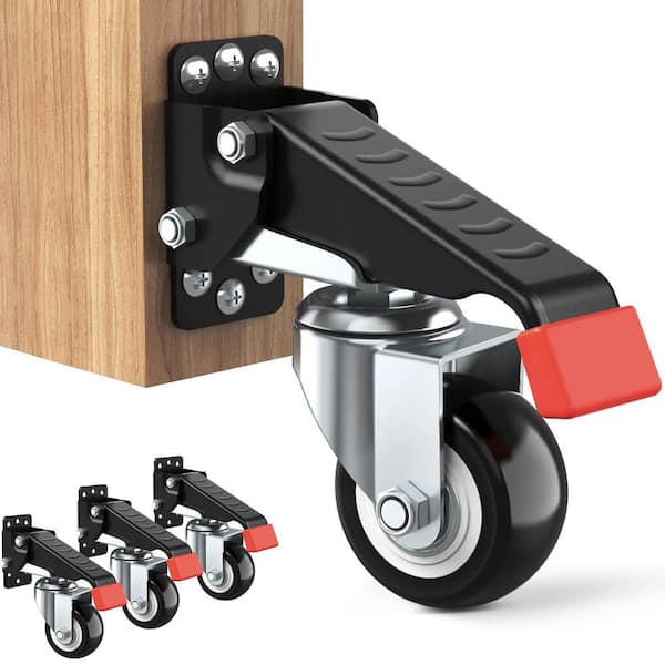 Angel Sar 2.5 in. Black Heavy Duty Retractable Bench Caster Wheels with 660 lbs. Load Rating for Workbenches and Tables (4-Pack)