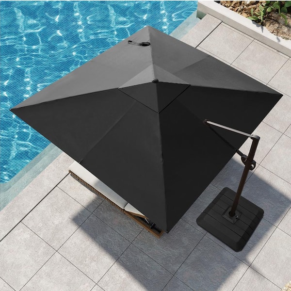 Pellebant 11 ft. Square Aluminum Outdoor Heavy Duty Offset Cantilever Patio Umbrella in Black with Stand for Deck Pool Garden