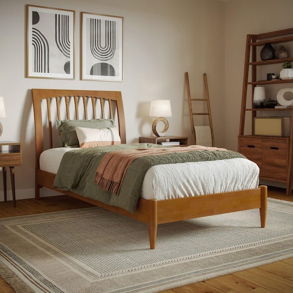 AFI Orleans Light Toffee Natural Bronze Solid Wood Frame Twin XL Low Profile Sleigh Platform Bed