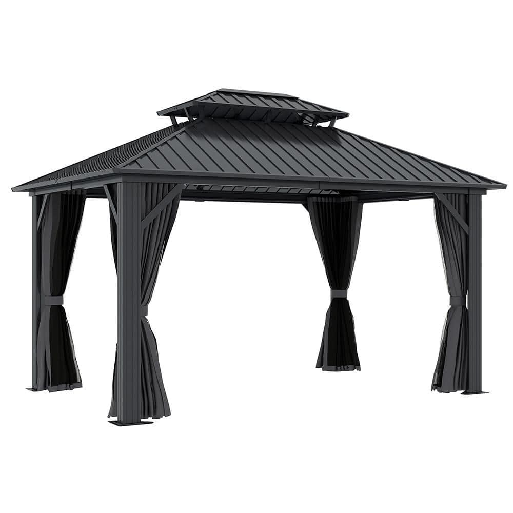 12 ft. x 14 ft. Outdoor Galvanized Hardtop Gazebo Aluminum Double Roof with Netting and Privacy Curtains price history on PriceWatchPro