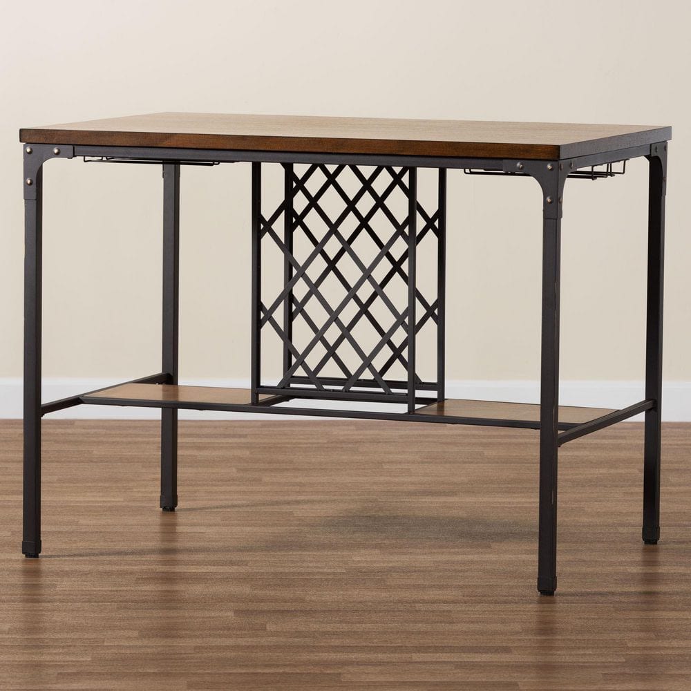 Vintner Industrial Brown and Black Counter Height Pub Table with Wine Cage