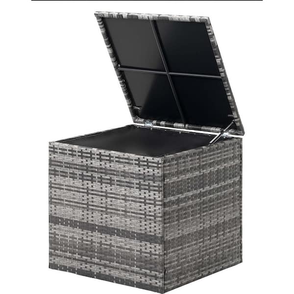Unbranded Aluminum Frames Wicker 88 Gal., 25.6 in. L x 25.6 in. D x 24.8 in. H, Gray Outdoor Storage Deck Box