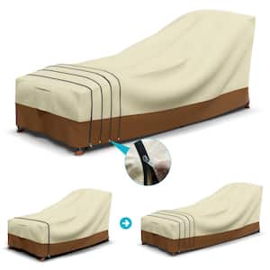 Adjustable MAX-86 in. L x 34 in. W x 17 in. H Beige and Brown Lounger Cover Waterproof Heavy-Duty for Custom Fit