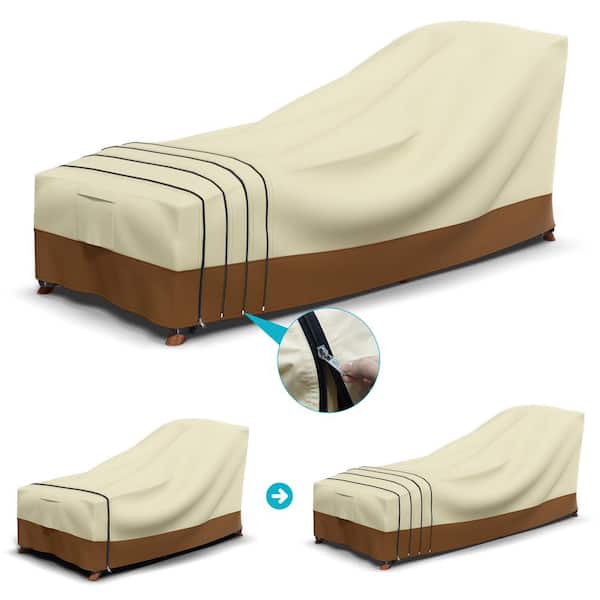 Unbranded Adjustable MAX-86 in. L x 34 in. W x 17 in. H Beige and Brown Lounger Cover Waterproof Heavy-Duty for Custom Fit