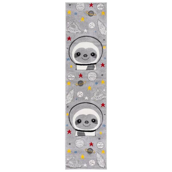 Carousel Kids 2 ft. x 8 ft. Gray/Ivory Novelty Runner Rug