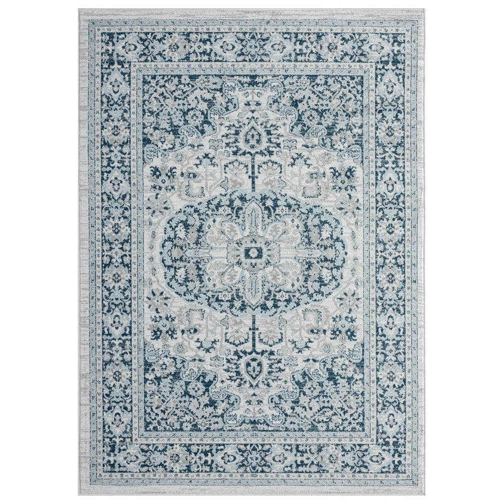 LUXE WEAVERS Olimpia Collection Oriental Floral Blue 5x7 Polypropylene ...